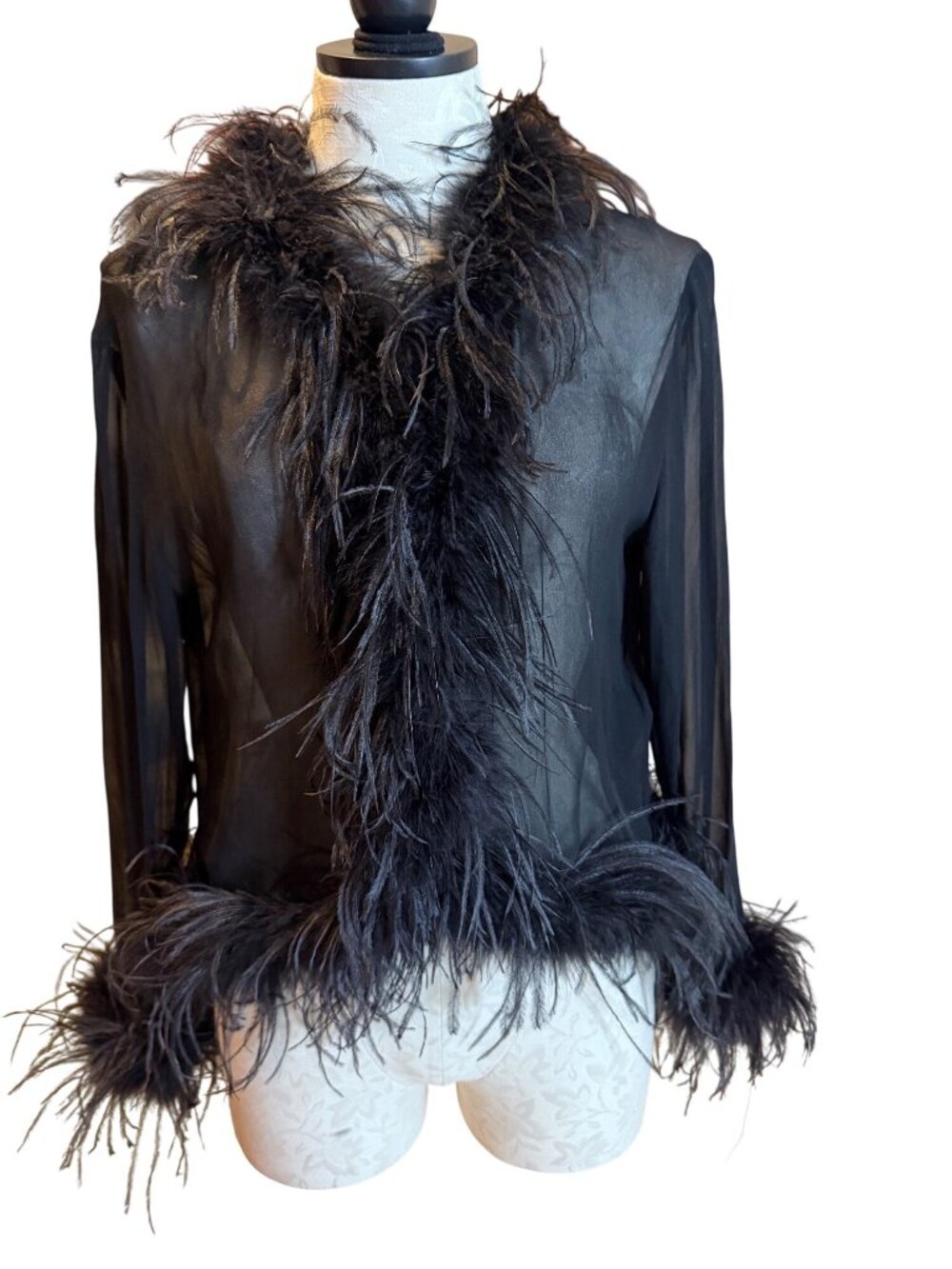 Maje Womens Feather Trim Transparent Voile Shirt Size Small Black Relaxed Party - Picture 11 of 12